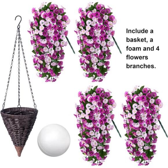 Artificial Fake Flowers Plants Hanging Baskets Outdoor Outside Spring Decor - Picture 4 of 7